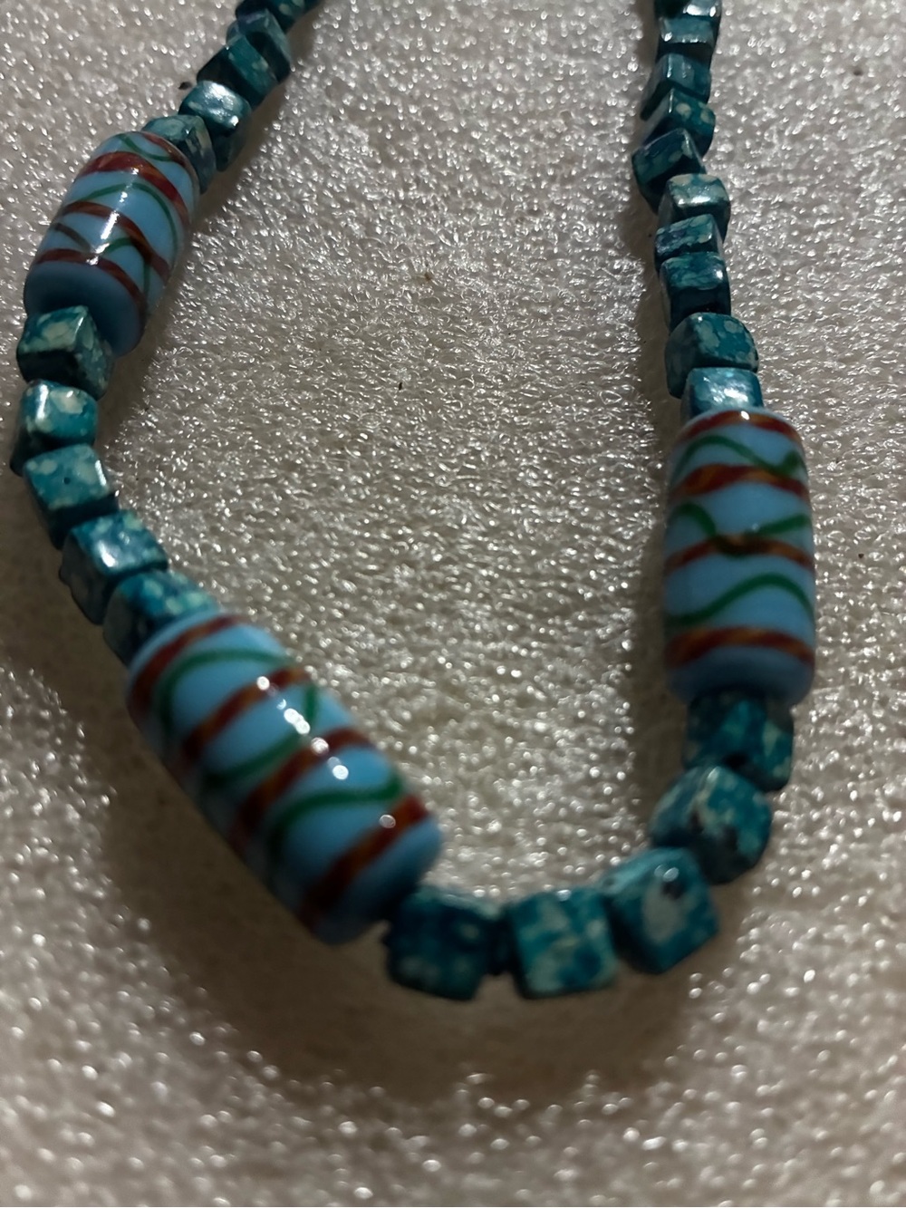 Antique Turquoise Beaded Necklace with Blue Glass Beads